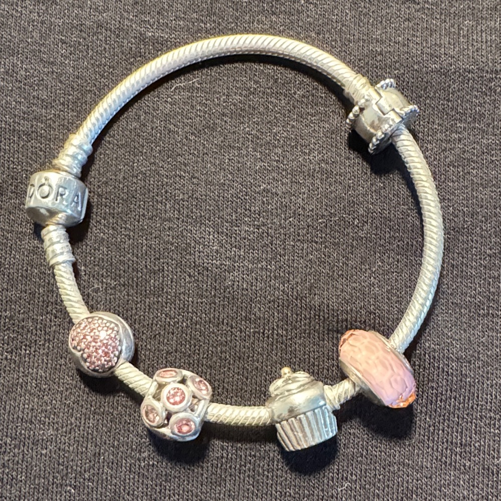 Pandora Silver Bracelet with Pink Charms